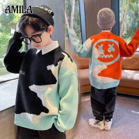 AMILA เสื้อผ้าเด็กเสื้อกันหนาวเด็กชายใหม่หนาฤดูหนาวกลางและเด็กโตถักนิตติ้ง