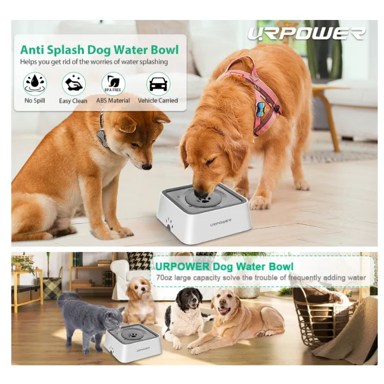 URPOWER 2L Dog Water Bowl 70oz Large Capacity Cat Water Bowl No Spill Dog  Bowl with Eco-Friendly Material Slow Water Feeder Pet Water Dispenser  Vehicle Carried Travel Water Bowl for Dogs, Cats