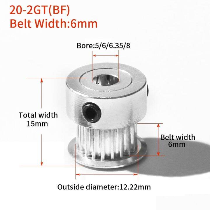 gt2อุปกรณ์เสริมสำหรับอะไหล่เครื่องพิมพ์3d-20กระบอกสูบมีร่อง4-5-6-6-35-8มม-รอกอะลูมิเนียมไทม์มิ่ง2gt-เหมาะสำหรับสายพานซิงโครนัสแบบเปิด-gt2-6-10มม