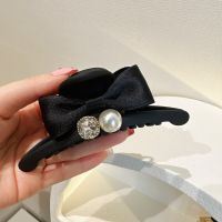 French Black Pearl Rhinestone Hair Claw Xiaoxiangfeng Bow Plate Hair Clip Barrettes Female Back Half Tie Shark Clip