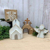 ฉากอีสเตอร์ตกแต่งไม้ Cross Resurrection ฉากเครื่องประดับ Creche Nativity ชุด God Angel หัตถกรรม Resurrection Home Decor