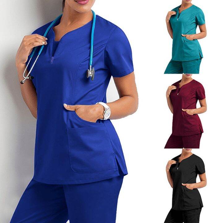 2 Piece Set Scrub Suit Medical Women New Women TShirt with Pocket with