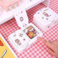 ☼ W G Ins Button Desktop Cute Storage Box with Lid Sundries Mini Jewlery Storage Box Organizer Kawaii Box Container Storage Small