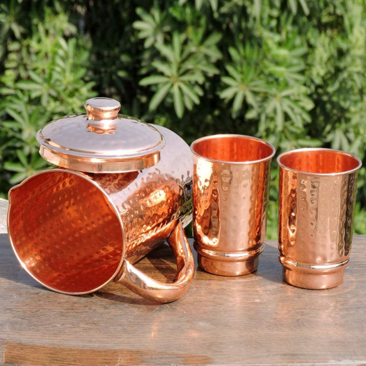 healthgoodsin-pure-copper-99-74-hammered-water-jug-with-2-hammered-copper-tumblers-copper-pitcher-and-tumblers-for-ayurveda-health-benefits
