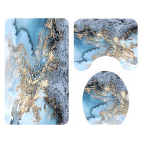 Blue Marble Print Bath Mat Set Home Decor Bath Mat and Shower Curtain Set Toilet Seat Cover Pedestal Rug Bathroom Carpet Mat