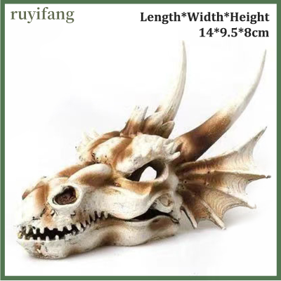 ruyifang เครื่องประดับเรซิ่นรูปสัตว์กะโหลกศีรษะจำลองอุปกรณ์ตกแต่งตู้ปลาแบบทำมืออุปกรณ์ตกแต่งตู้ปลาถังเลี้ยงปลาภูมิทัศน์กะโหลกศีรษะ