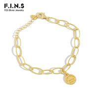 F.I.N.S สร้อยข้อมือสตรีนำโชค925สเตอร์ลิงเงินสายโซ่ป้ายระบุวงกลมสร้อยข้อมือผู้หญิง925เงินเครื่องประดับ MODE Korea ดี