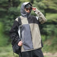 Arcteryx เสื้อแจ็คเก็ตมีฮู้ด,เสื้อโค้ทแจ็คเก็ตสำหรับทั้งหญิงและชายมีฮู้ดสีตัดกันสำหรับใส่กลางแจ้งแจ็คเก็ตกันลมกันน้ำ