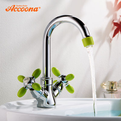Accoona Bath Basin Faucet Single Hole Dual Handle Deck Mounted Taps Basin Mixer Colored Handle Bathroom Wash Faucets A9482