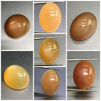 พลอยมูนสโตนสีส้มและสีน้ำตาลธรรมชาติ 100% หลังเบี้ยหลังเบี้ย 100% natural Orange and brown moonstone loose gemstone