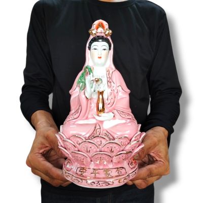 เจ้าแม่กวนอิมปางประทานพร มือถือแจกัน เสื้อสีชมพู กว้าง 6 นิ้วสูง 12 นิ้ว งานกลางสายนำเข้าจากจีน