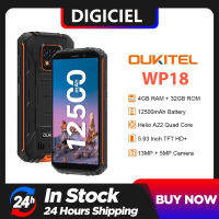 OUKITEL WP18 5.93 "HD + 12500 MAh IP68ทนทานและ IP69K กันน้ำโทรศัพท์มือถือ7GB + 32GB/1TB Helio A22 18W ชาร์จเร็วกล้อง13MP Quad Core สมาร์ทโฟนแอนดรอยด์11 4G สองซิม,face ID/OTG/จีพีเอสมือถือโทรศัพท์