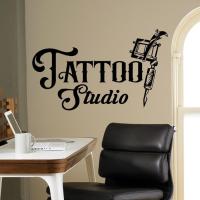 Tattoo Studio Sign Wall Decal Business Logo Poster Vinyl Art Sticker Tattoo Machines Window Stickers Waterproof Wallpaper C111