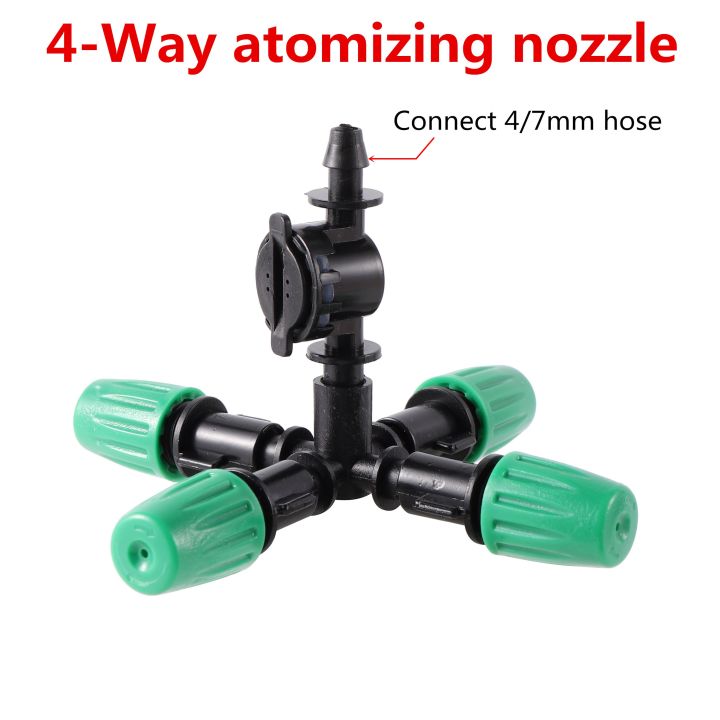 ；【‘； Green Atomization Fogger Nozzles Kit With Anti Drip Connector Garden Watering Sprinklers Cooling Humidification Sprayer