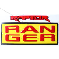 2 ชิ้น โลโก้ใหญ่ RANGER สีแดง ติดร่อง ฝากระโปรงท้าย + RAPTOR สีแดงขอบดำ สำหรับ ฟอร์ด เรนเจอร์ เน็กซ์เจน New Ford Next Gen Ranger 2022 2023