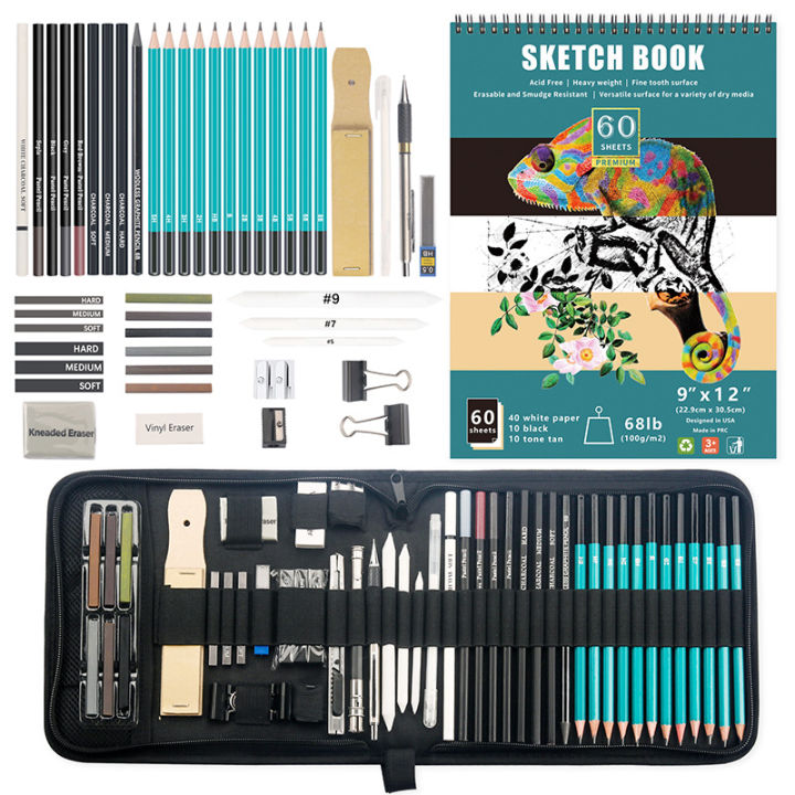 KALOUR 33 Pieces Pro Drawing Kit Sketching Pencils Set,Portable Zippered  Travel Case-Charcoal Pencils, Sketch Pencils, Charcoal