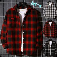 CODHaley Childe New Plaid Shirt Flannel Red Shirt Mens Casual Shirt Long-sleeved Cotton Check Shirt