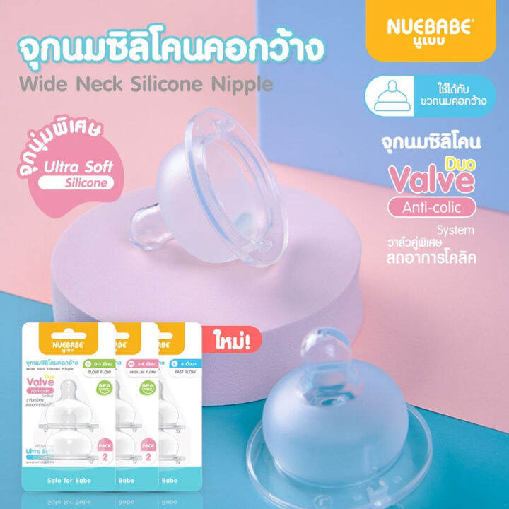 nuebabe-จุกนมซิลิโคนคอกว้าง-ultra-soft-จุกนุ่มพิเศษเสมือนนมเเม่-ไซส์-s-m-l-แพ็ค-2-ชิ้น