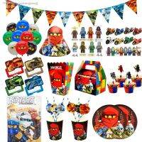 ❡☌✔ For Kid Birthday Ninja Theme Party Supplies Gift Bag Tablecover Plate Cup Banner Balloon Snack Box Cupcake Deco