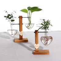 Terrarium Hydroponic Plant Vases Vintage Flower Pot Transparent Vase Wooden Frame Glass Tabletop Plants Home Bonsai Decor