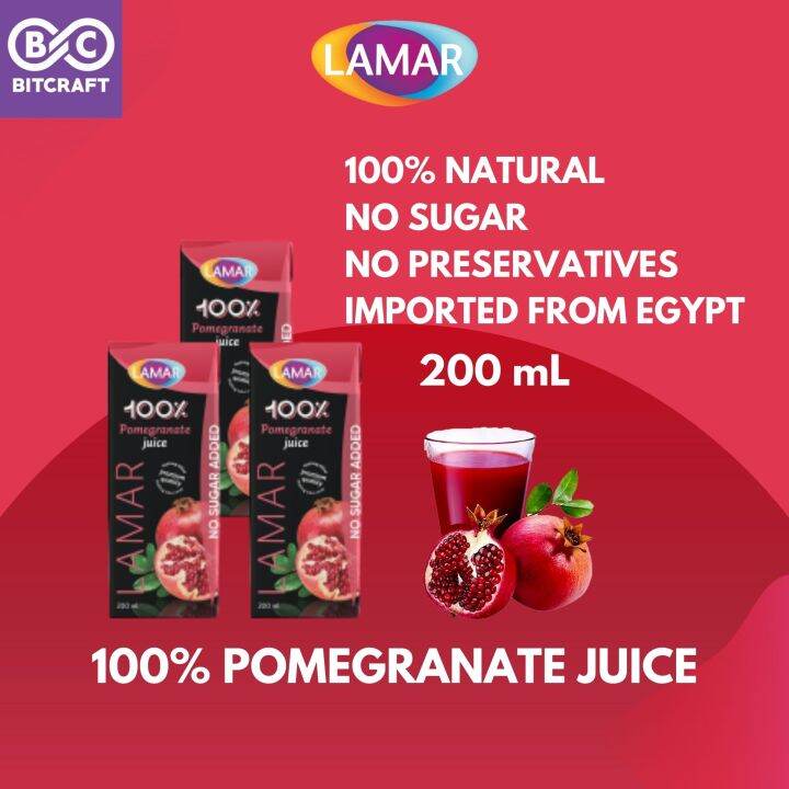 LAMAR 100 Pomegranate Juice 200mL No Sugar Fruit Juice Drink Imported