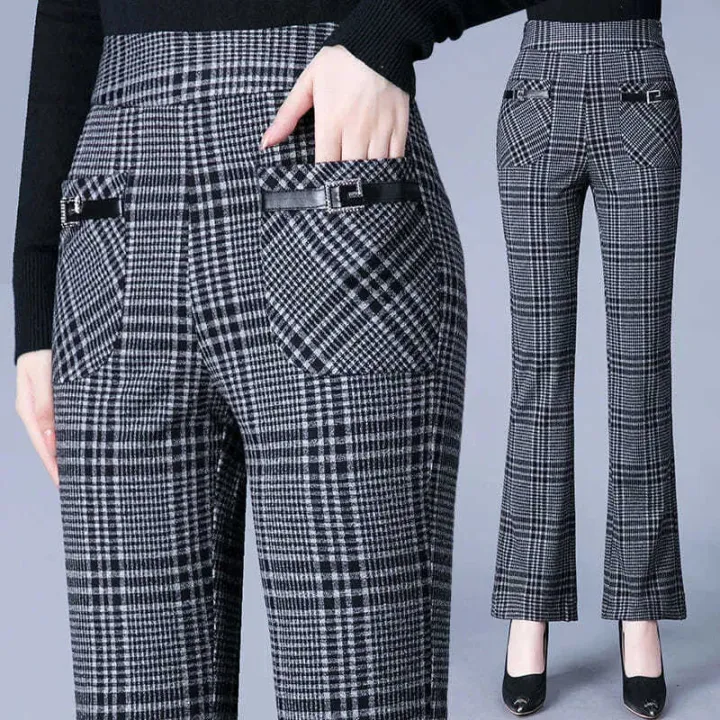 plaid flare pants womens