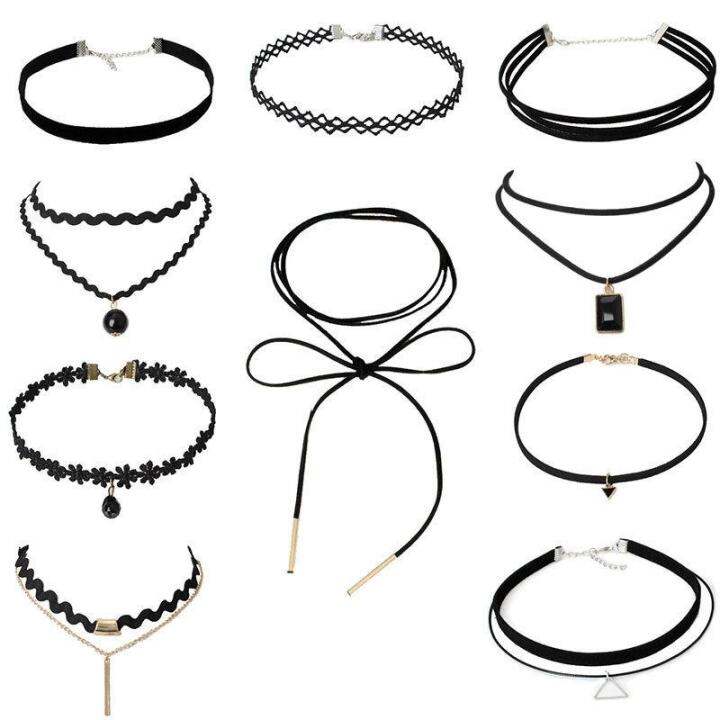 SHAN 10 Pcs Different Design Choker Necklace Set With Lace And Black Stretch Tattoo Bead Star And PU Triangle | Lazada SHAN 10 Pcs Different Design Choker Necklace Set With Lace And Black Stretch Tattoo Bead Star And PU Triangle | Lazada