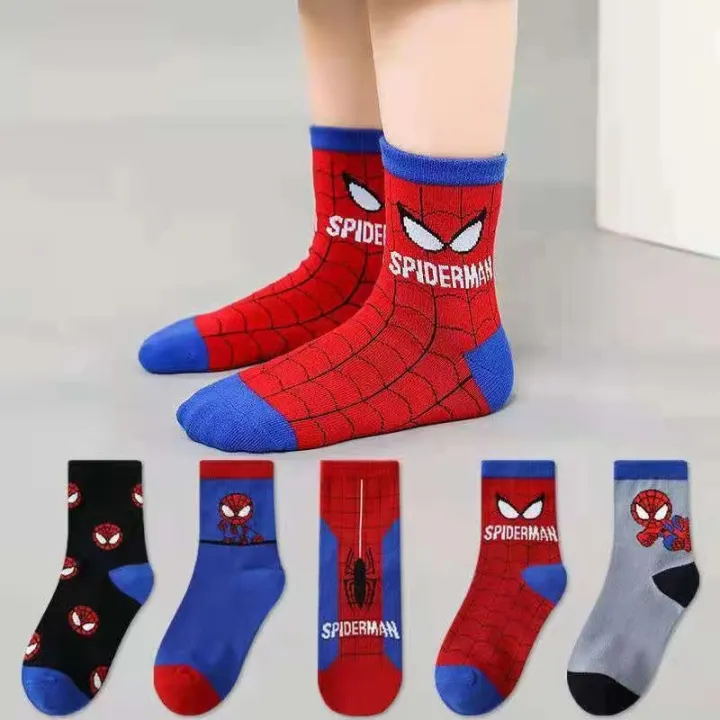 Congme 5 Pairs Socks for Kids Baby Boys Superhero Medium Socks 1-12 Yrs Toddler's Cartoon Socks Set Breathable Soft