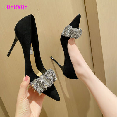 Stiletto high heels women 2021 new y temperament all-match pointed toe single shoes mid-heel black work shoes