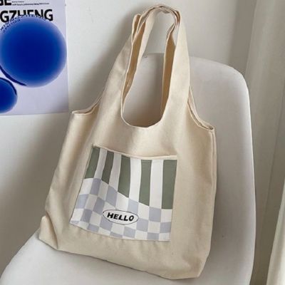 ◇☃ Schoolgirl Canvas Tote Bag Korean Version Shoulder Bag Simple Versatile Large Capacity Shopping Bag Schoolbag