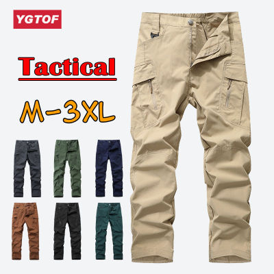 YGTOF กางเกงคาร์โก้ผู้ชายใหม่กางเกงกางเกงแทร็คกางเกงลายพรางทหารกระเป๋าหลายช่องสำหรับผู้ชายกางเกงเอวยางยืด