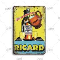 Ricard เบียร์โปสเตอร์โลหะติดผนังแนววินเทจโปสเตอร์ Shots ป้ายดีบุกป้ายติดผนังตกแต่งผับบาร์อุปกรณ์ตกแต่งโล่ประกาศเกียรติคุณ23T 0727