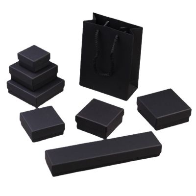 Black Leather Carton Jewelry Ring Necklace Pendant Set Trinket Packing