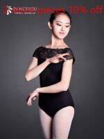 New Coming Lace Short Sleeve Dance Straight Line Neck Leotard Black Child Women Lady Training Ballet Exercise Skirt Blouse