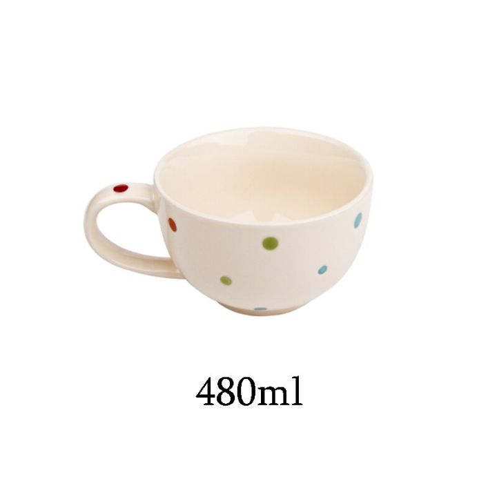 ชามลายจุดถ้วยกาแฟเซรามิกนมที่ดื่มในตอนเช้าบ้านความจุสูงถ้วยน้ำชาของหวานชายามบ่ายชามสลัด-guanpai4พร้อมที่จับ