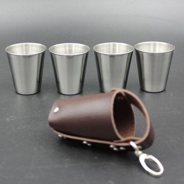 4-pcs-set-70ml-portable-beer-cup-set-with-key-chain-wine-cup-set-stainless-steel-whiskey-glasses-for-camping-travel