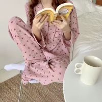 Cotton Womens Pajamas Korean Sleepwear Summer 2021 Pijama Heart Print Pyjamas Short Sleeve 2 Piece Set Suits Loungewear