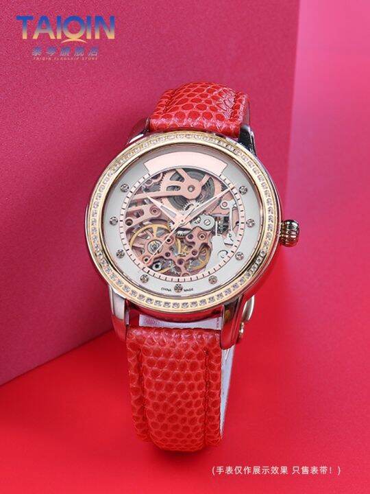 leather-watch-strap-suitable-for-seagull-seagull-ladies-watch-719-403lk-red-bracelet-butterfly-buckle-18mm