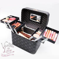 BT262 กระเป๋าเครื่องสำอาง Makeup Box พร้อมชั้นลอย หนังเทียม นำ้หนักเบา สีดำ