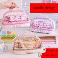 【CC】☍✴  1 Piece Ins Kawaii Cartoon Double-layer Protable Stationery Storage Student Supplies