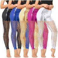 【CW】 Yoga Pants Sequined Glossy Workout Leggings Trousers Glitter Shiny Running Gym Stretchy Sport Pants High Waist Women Clothing