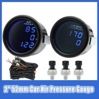 52mm Car Air Pressure Gauge Blue LED Boost Gauges Three Digital Display 220PSI Air Ride Suspension with 3pcs 1/8NPT Sensors