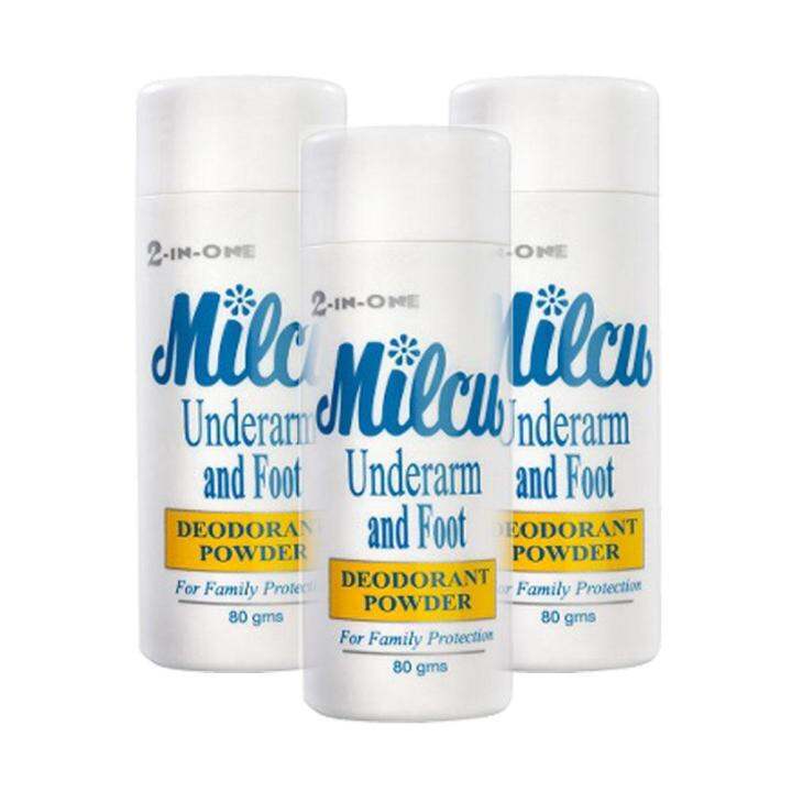 Milcu Underarm and Foot Deodorant Powder 3 Pack (80g per Bottle