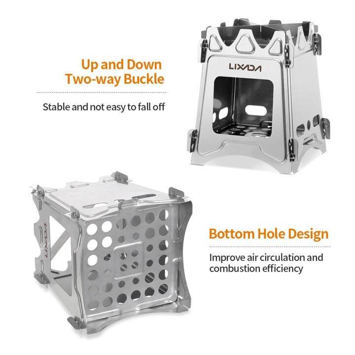 lixada-เตาย่างเตาไฟพกพาไทเทเนียมขนาดเล็กน้ำหนักเบามากเครื่องครัวแคมป์ปิ้งกลางแจ้งพับกะทัดรัดเตาฟืนสำหรับปิกนิก