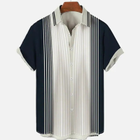 【YY】Simple Stripe Mens Hawaiian Shirt Casual Short Sleeve Shirt Men European Size 2023 Mens Shirt Fashion Caual Breathable Tops