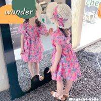 WANDER เสื้อผ้าเด็กผญ ชุดเดรสเด็กผู้หญิง การออกแบบดอกไม้สีชมพูอินเทรนด์  ชุดเดรสเด็กผู้หญิง ผูกโบว์หลัง ชุดเจ้าหญิงเด็ก2385