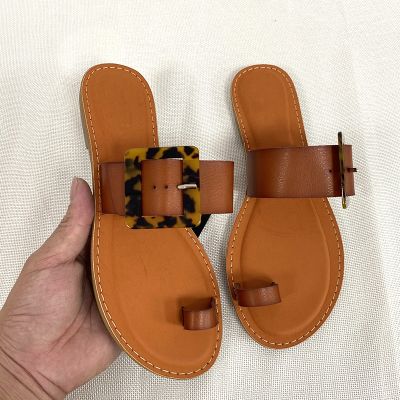 ขายดีที่สุด ioztt2023 - /卐▨☇ Sandals Beach Shoes for Woman Flat Sandal 2021 Fashion Leather Slides Size 40 41 Soulier