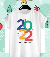 เสื้อยืดลาย ปีใหม่ Happy New Year &amp; Merry Christmas 2022 ลายน่ารักๆ ผ้า TK ใส่สบาย สีสันสดใส ไม่ยืดไม่ย้วย