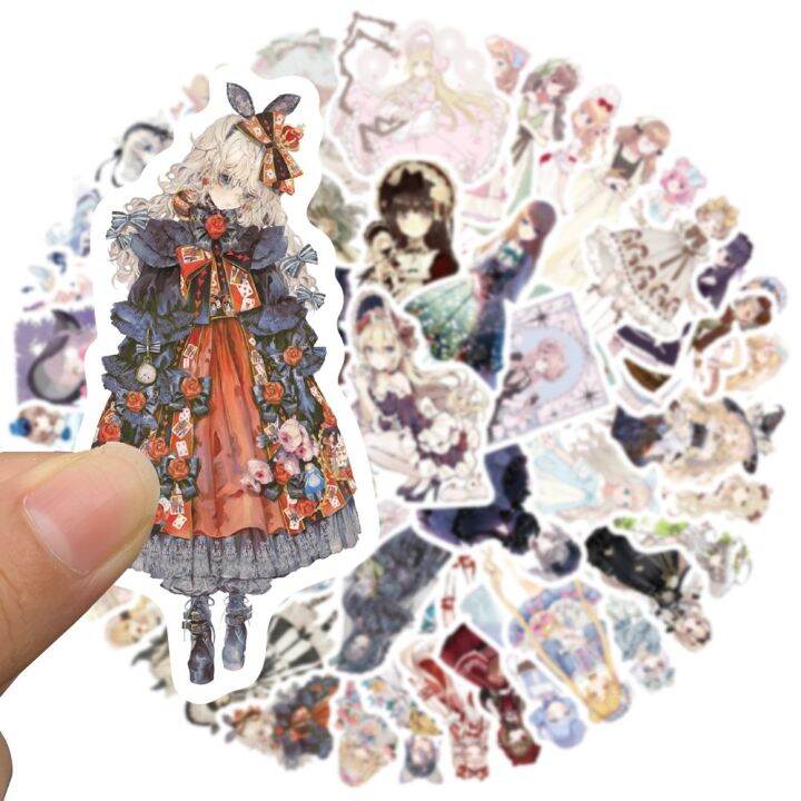 10-50pcs-gothic-girl-lolita-girl-sticker-handbill-sticker-homemade-watercolor-hand-painted-daily-scrapbooking-phone-stickers