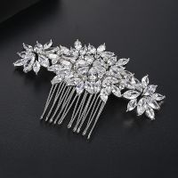 [Nai Nai comb]SLBRIDAL หรูหราอินเทรนด์ Prong การตั้งค่า Cubic Zirconia หวีผมเจ้าสาวงานแต่งงาน Headpieces ผู้หญิงเครื่องประดับอุปกรณ์เสริมผม